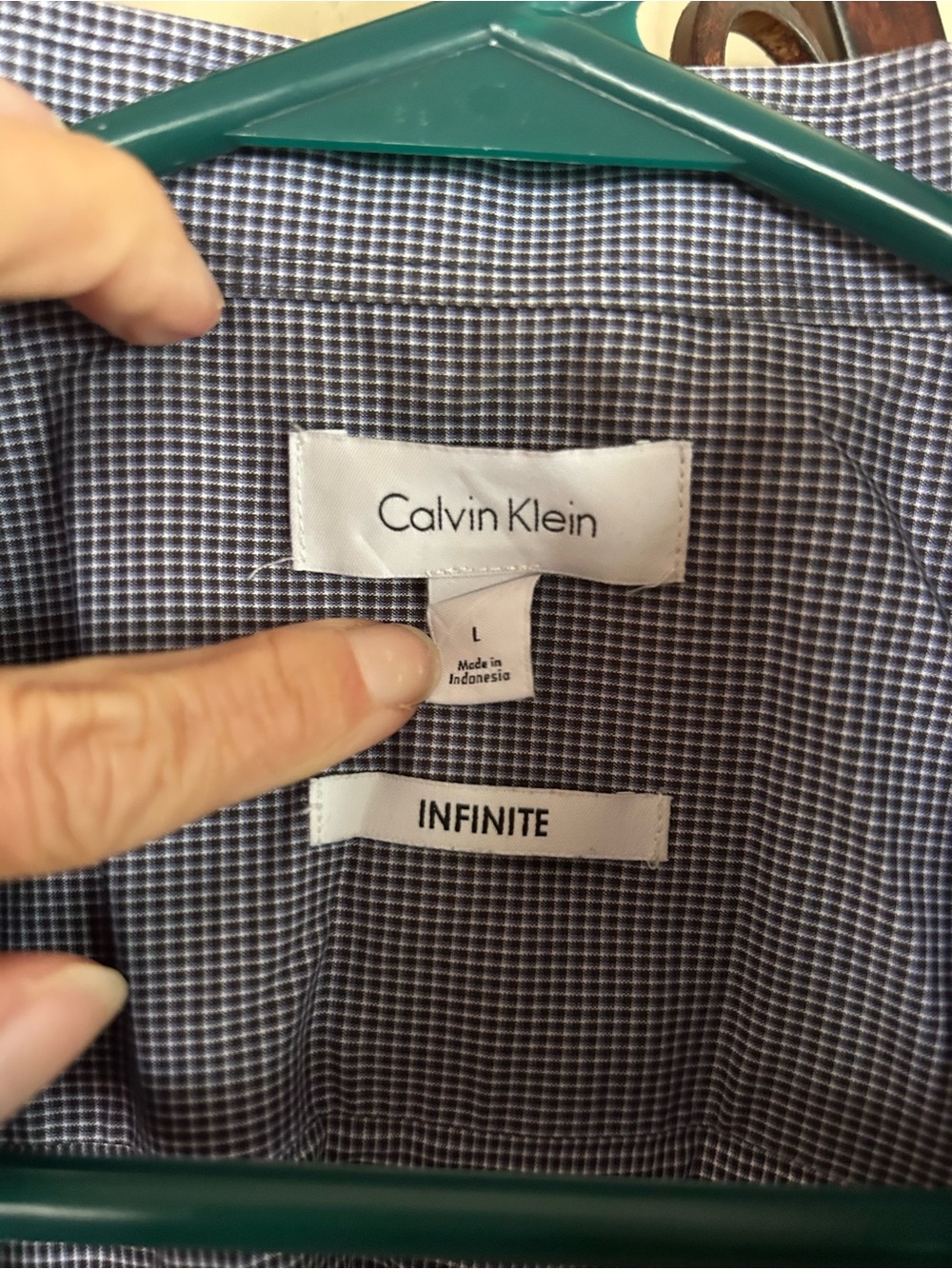 Calvin Klein Men's Navy Micro-Check Dress Shirt - Picture 2 of 3